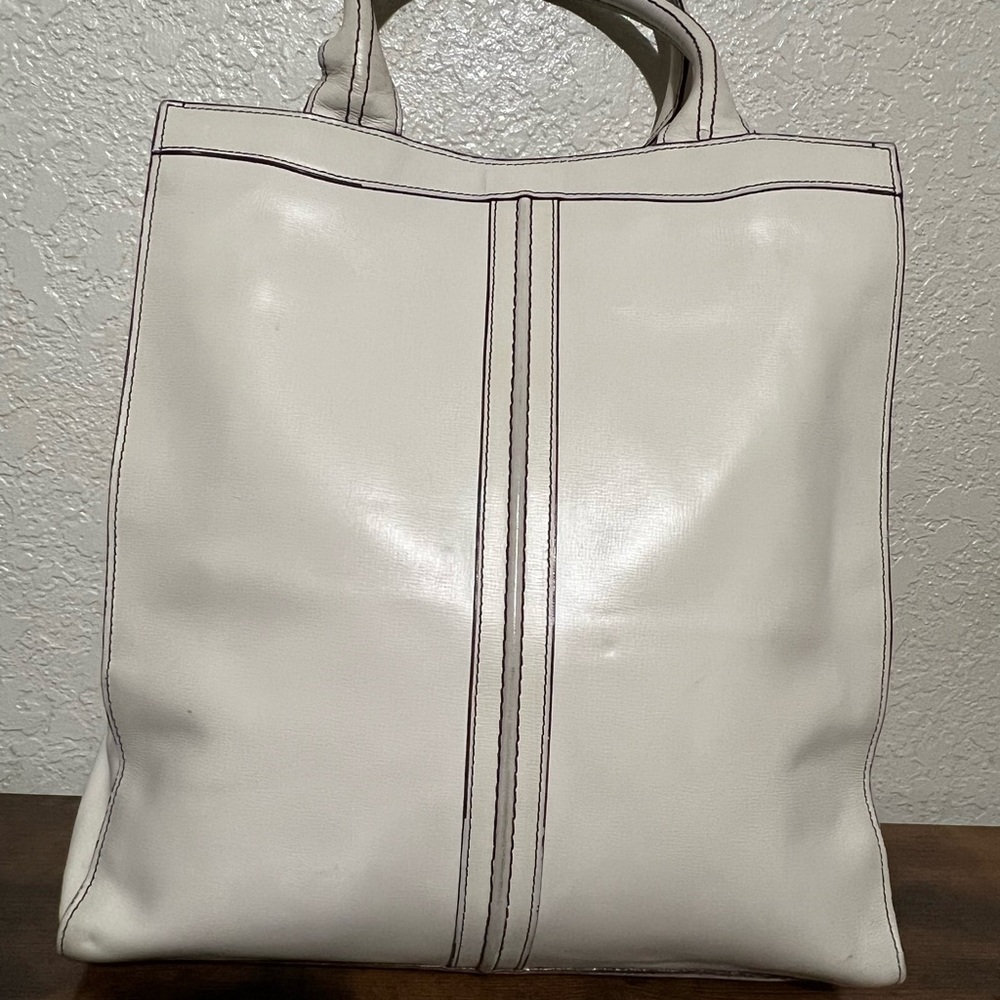 White Valextra Leather Tote Bag with Contrast Stitching